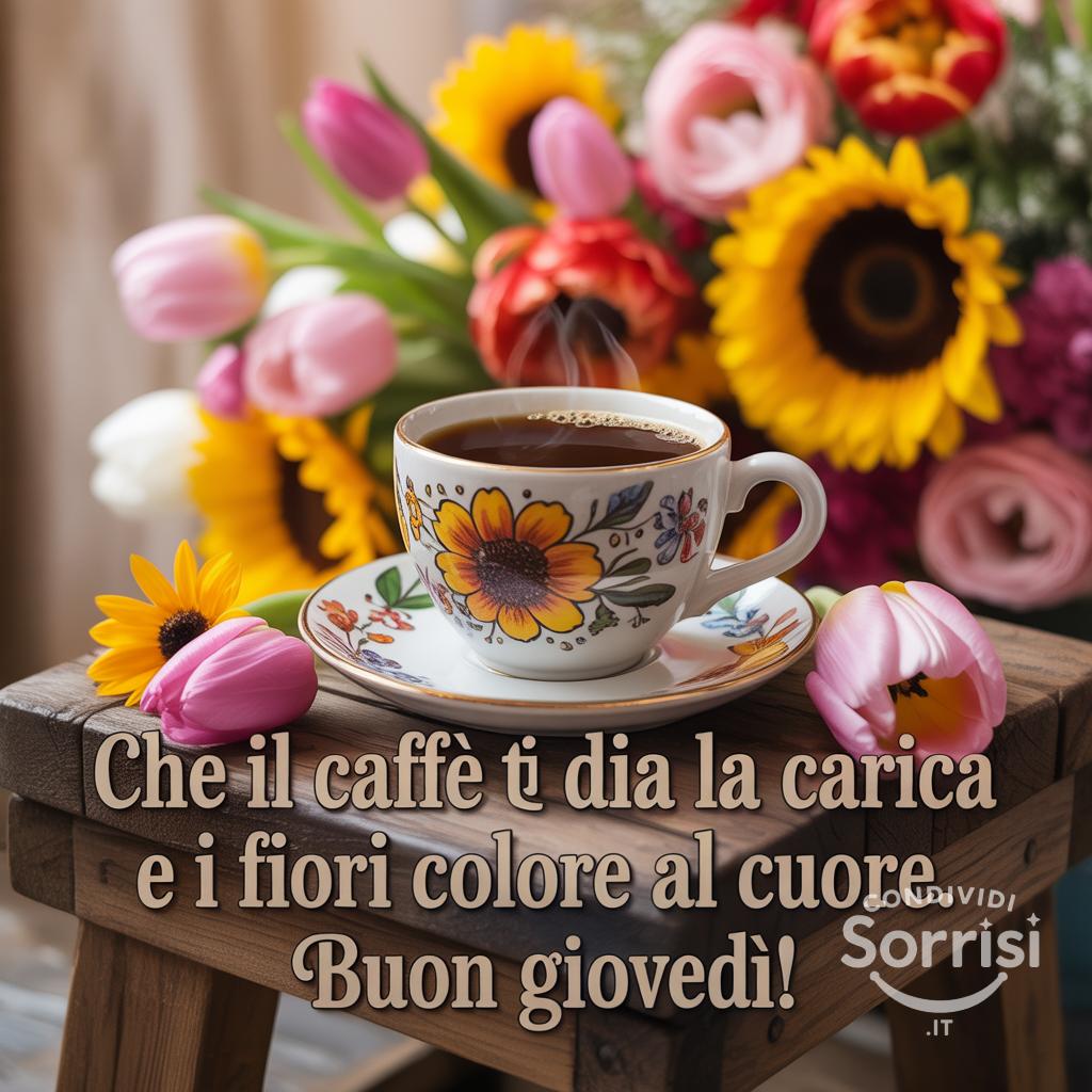 Che il caffè ti dia la carica e i fiori colore al cuore. Buon Giovedì!