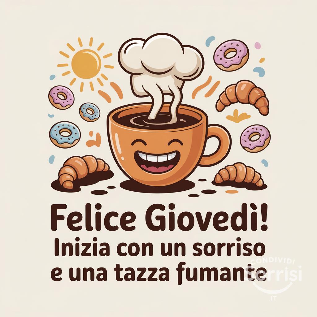 Felice giovedì! Inizia con un sorriso e una tazza fumante