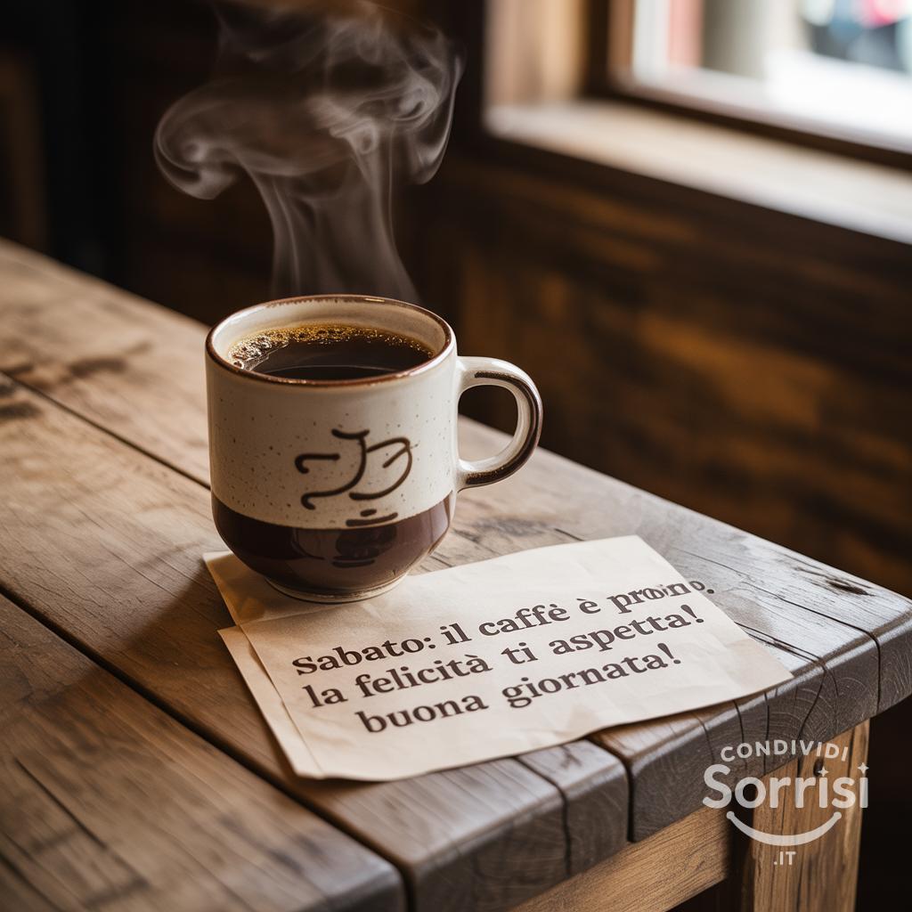 Sabato: il caffè è pronto, la felicità ti aspetta! Buona giornata!
