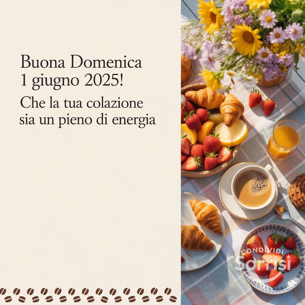 Buona domenica 1 giugno 2025! Che la tua colazione sia un pieno di energia