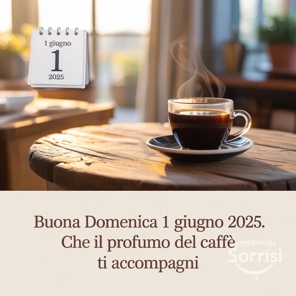 Buona domenica 1 giugno 2025. Che il profumo del caffè ti accompagni