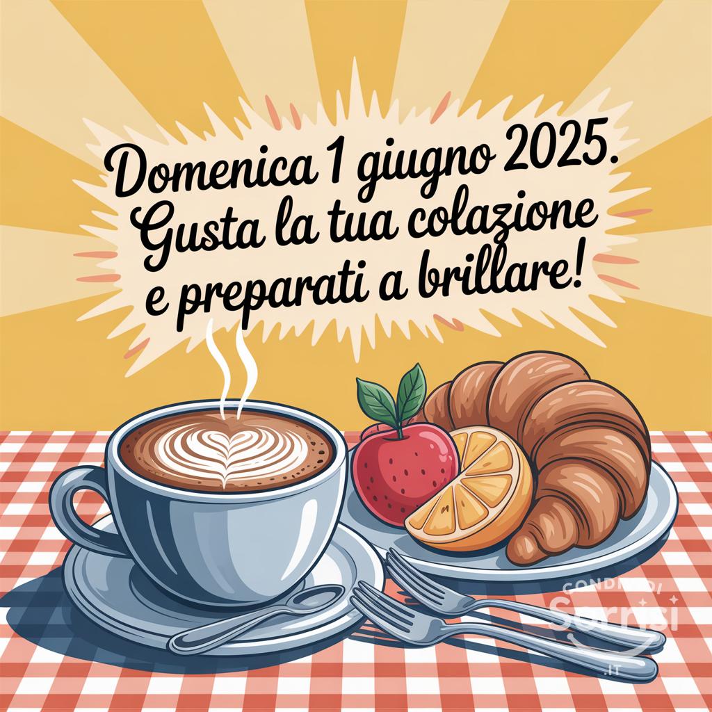Domenica 1 giugno 2025. Gusta la tua colazione e preparati a brillare!