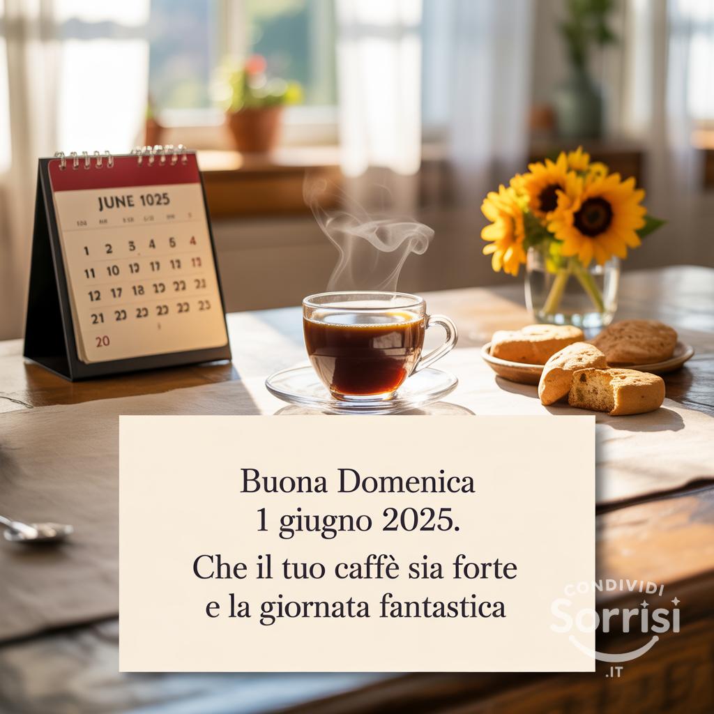 Buona domenica 1 giugno 2025. Che il tuo caffè sia forte e la giornata fantastica
