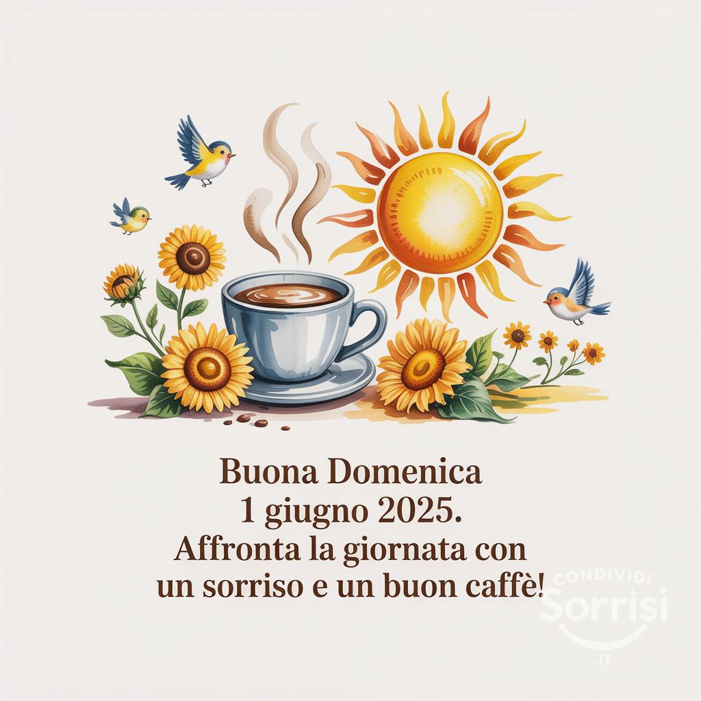 Buona domenica 1 giugno 2025. Affronta la giornata con un sorriso e un buon caffè!