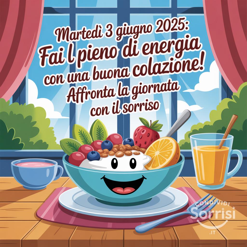 Martedì 3 Giugno 2025: Fai il pieno di energia con una buona colazione! Affronta la giornata con il sorriso