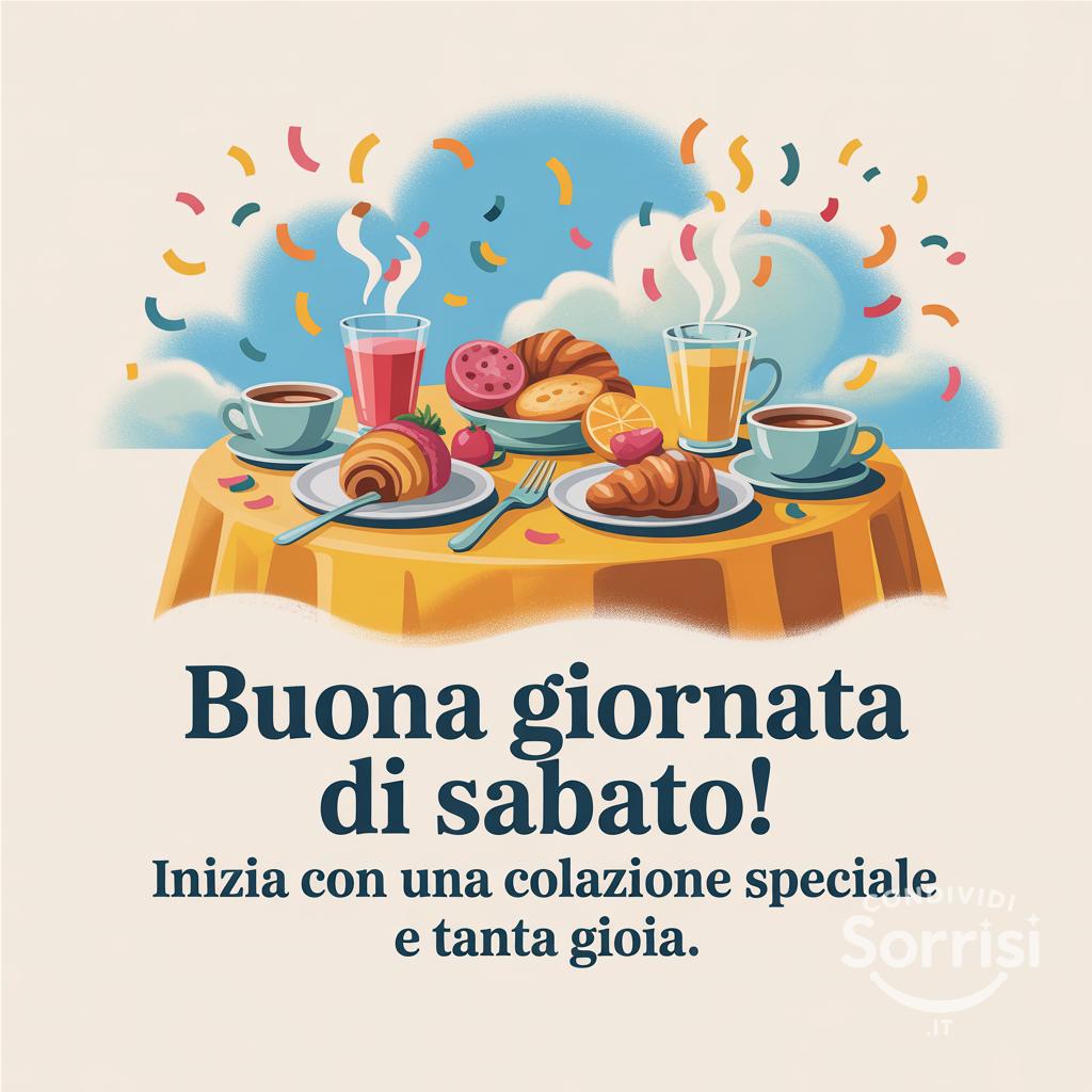 Buona giornata di sabato! Inizia con una colazione speciale e tanta gioia.