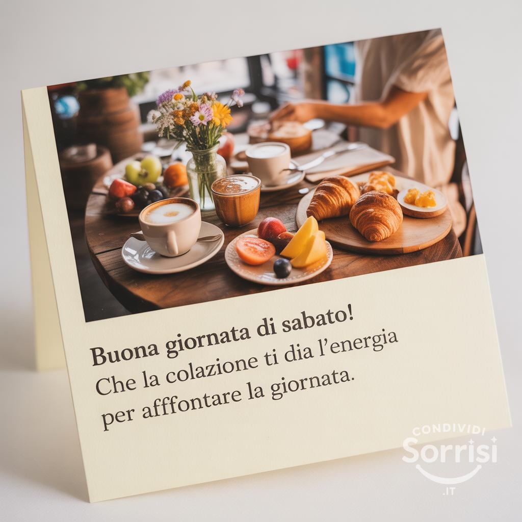 Buona giornata di sabato! Che la colazione ti dia l'energia per affrontare la giornata.