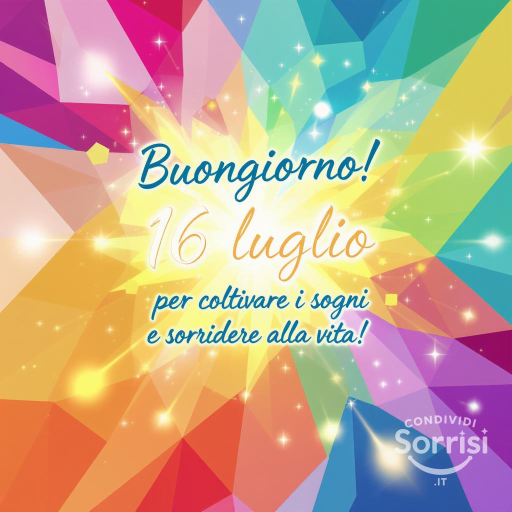 Buongiorno!  16 luglio , un giorno per coltivare i sogni e sorridere alla vita!