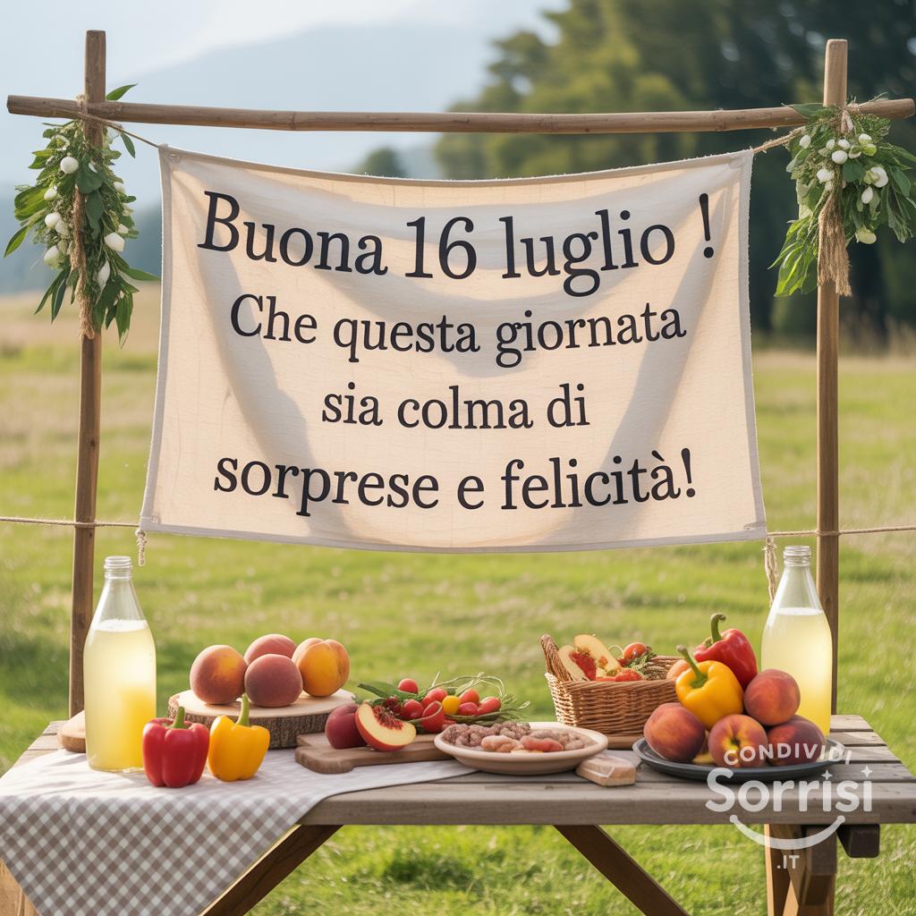 Buona  16 luglio ! Che questa giornata sia colma di sorprese e felicità!