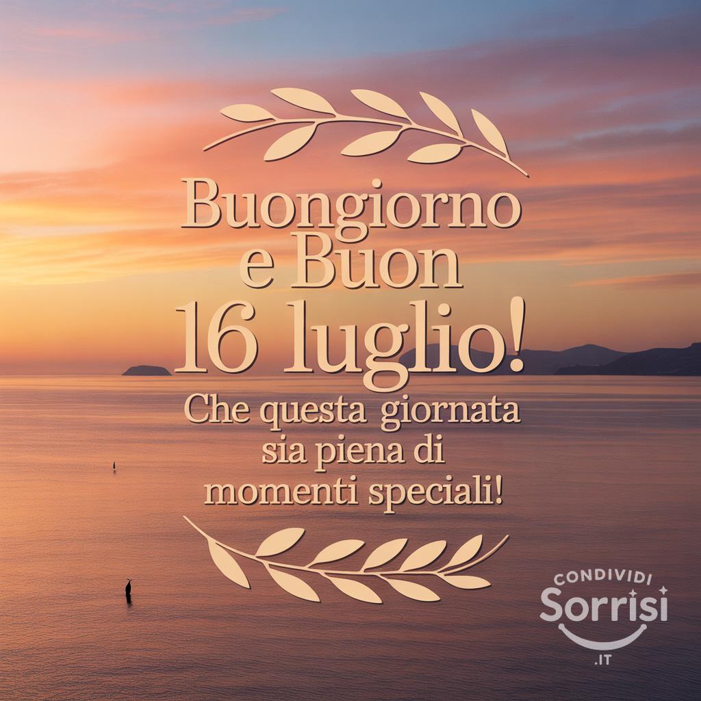 Buongiorno e buon  16 luglio ! Che questa giornata sia piena di momenti speciali!