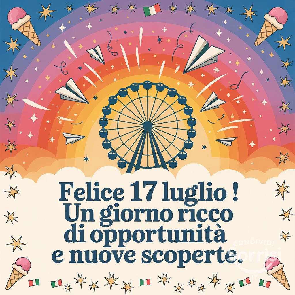 Felice  17 luglio ! Un giorno ricco di opportunità e nuove scoperte.