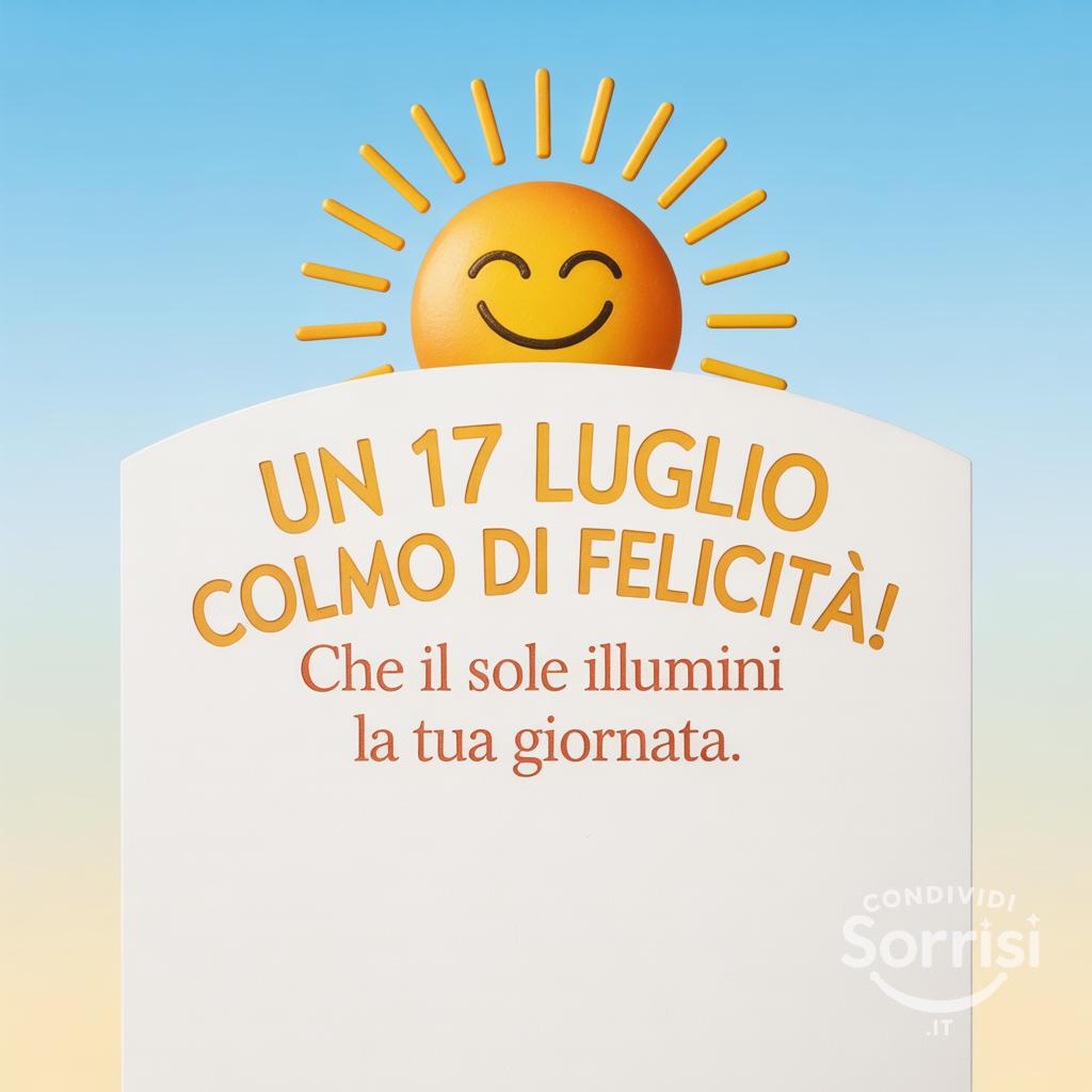 Un  17 luglio  colmo di felicità! Che il sole illumini la tua giornata.