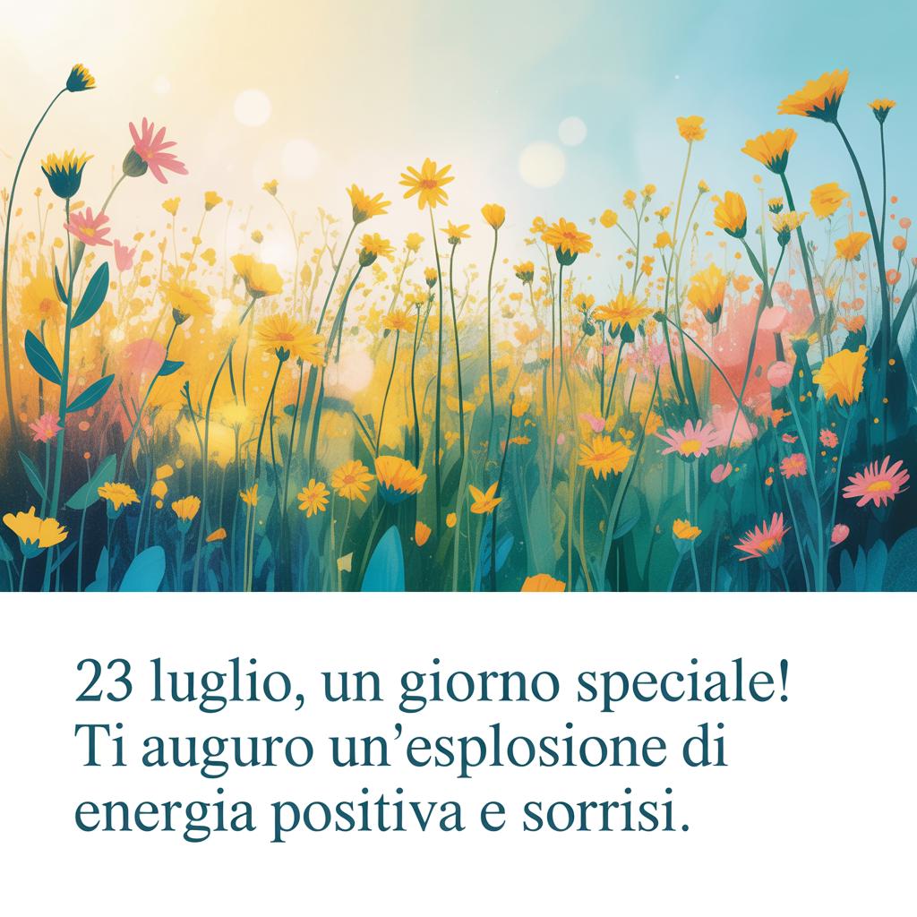 23 luglio, un giorno speciale! Ti auguro un'esplosione di energia positiva e sorrisi.