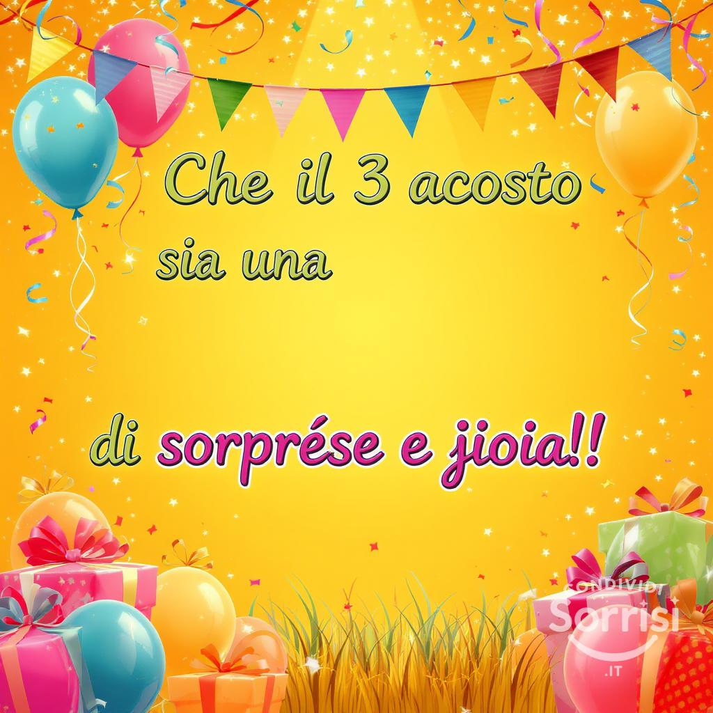 Che il 3 agosto  sia una  piena di sorprese e gioia!