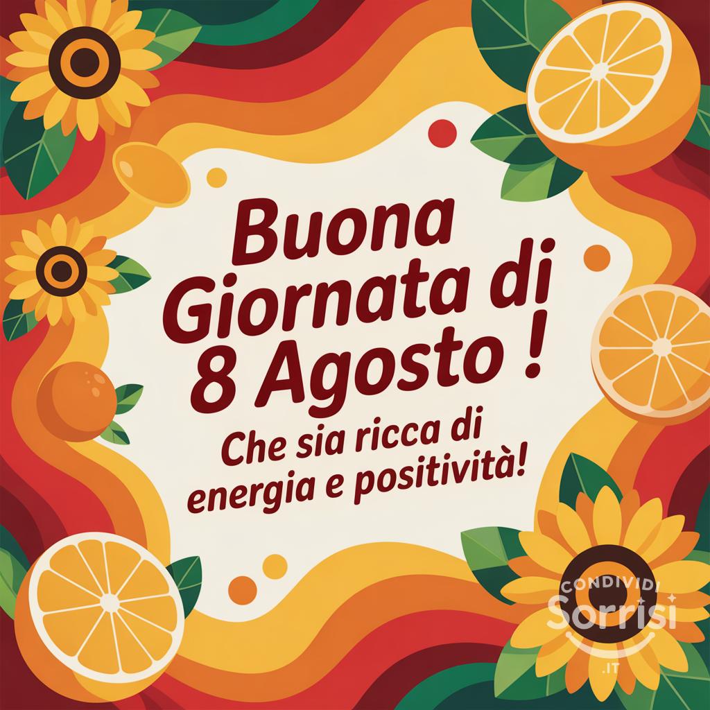 Buona giornata di  8 agosto ! Che sia ricca di energia e positività!