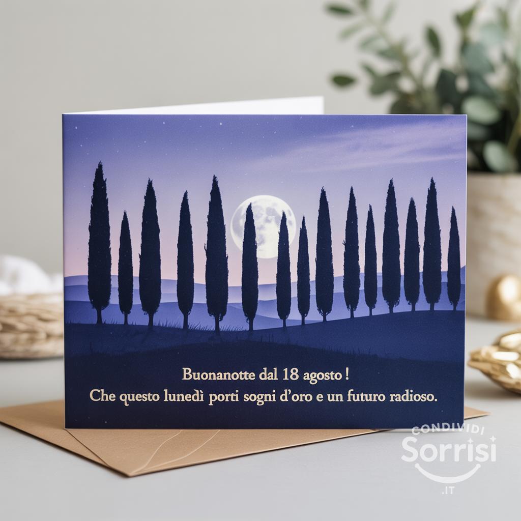 Buonanotte dal 18 agosto ! Che questo lunedì porti sogni d'oro e un futuro radioso.