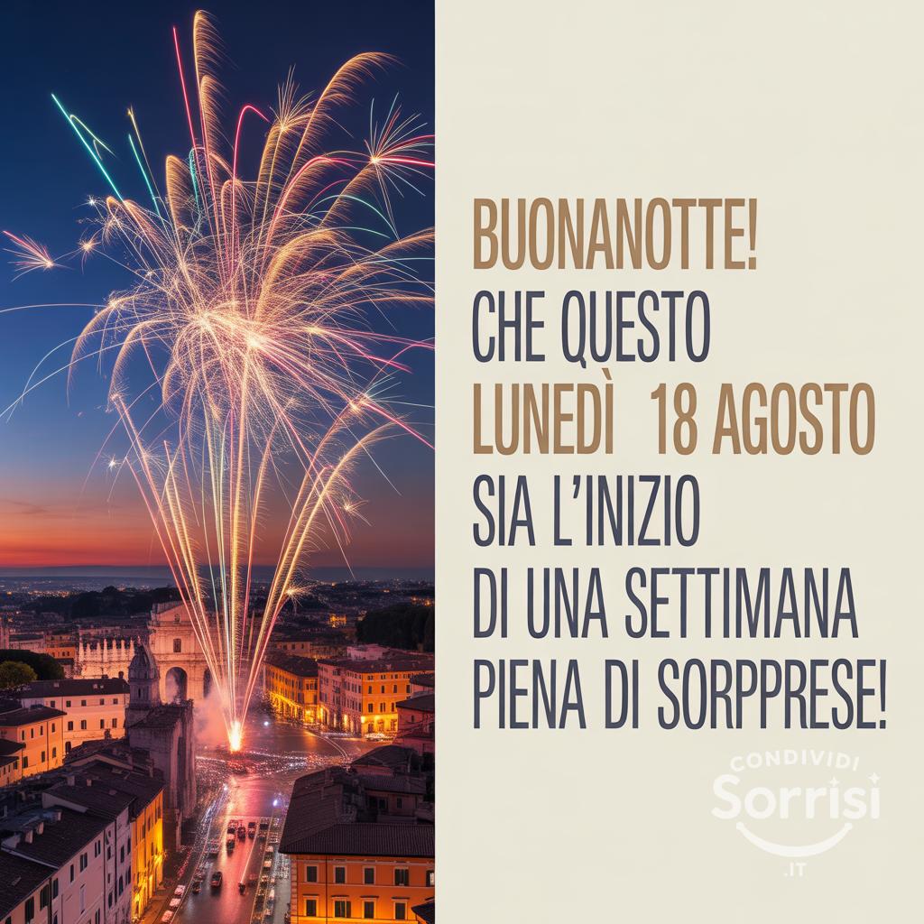 Buonanotte! Che questo lunedì 18 agosto  sia l'inizio di una settimana piena di sorprese!