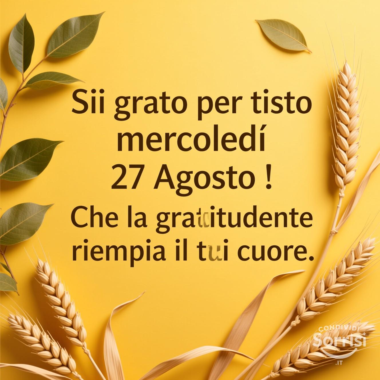 Sii grato per questo mercoledì 27 agosto ! Che la gratitudine riempia il tuo cuore.