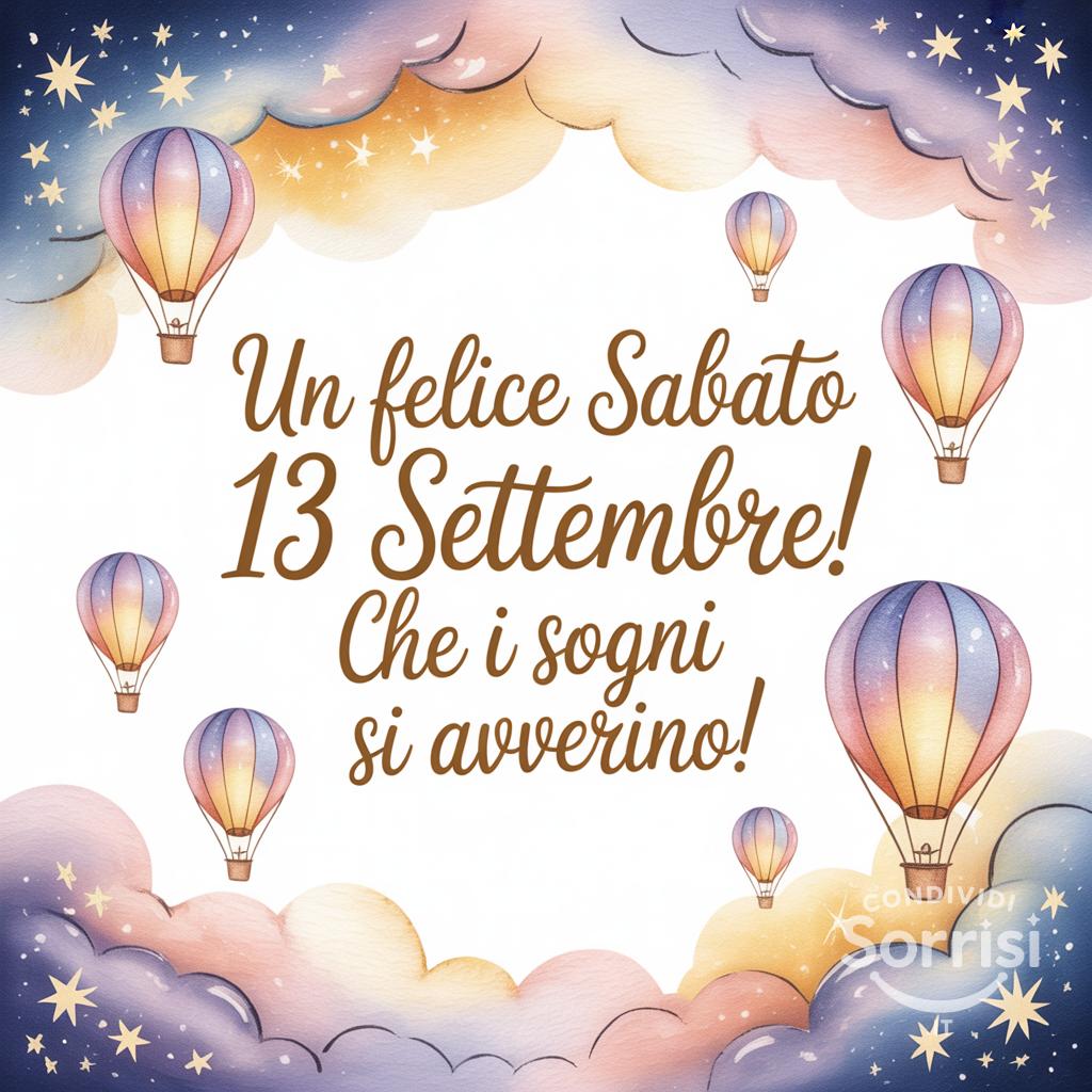 Un felice sabato 13 settembre! Che i sogni si avverino!