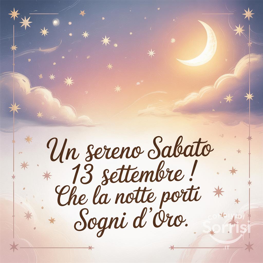 Un sereno sabato 13 settembre ! Che la notte porti sogni d'oro.