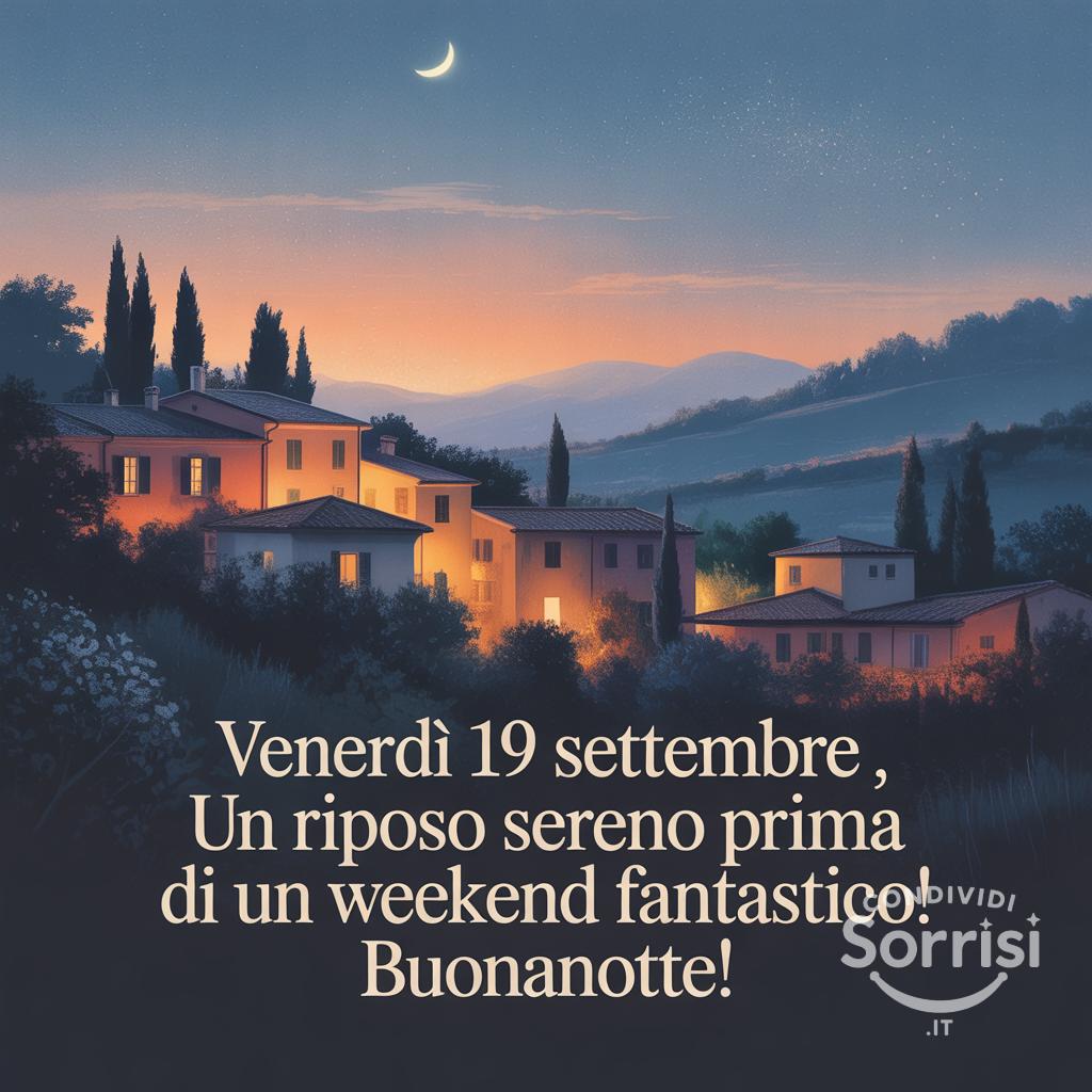 Venerdì 19 settembre , un riposo sereno prima di un weekend fantastico! Buonanotte!