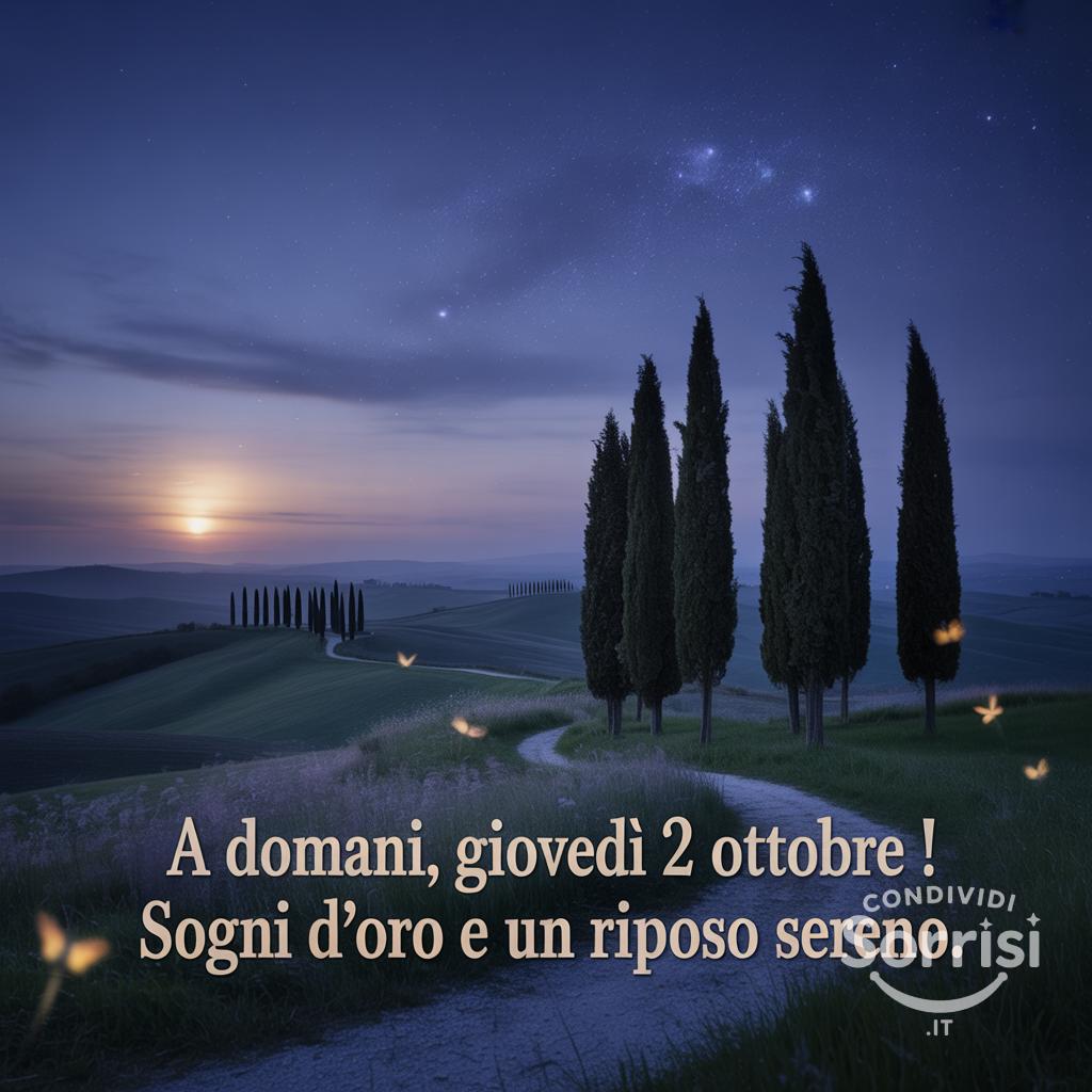 A domani, giovedì 2 ottobre ! Sogni d'oro e un riposo sereno.