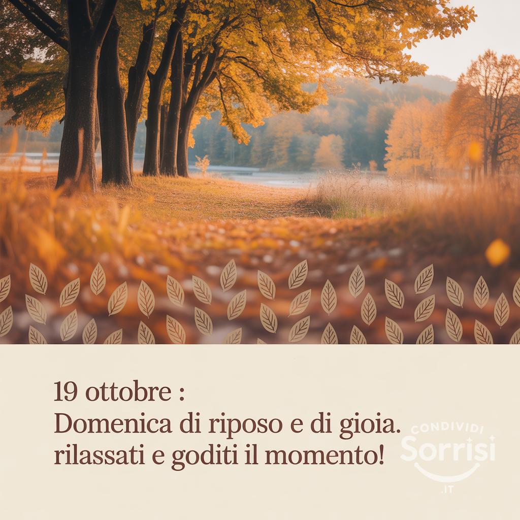 19 ottobre : domenica di riposo e di gioia. Rilassati e goditi il momento!