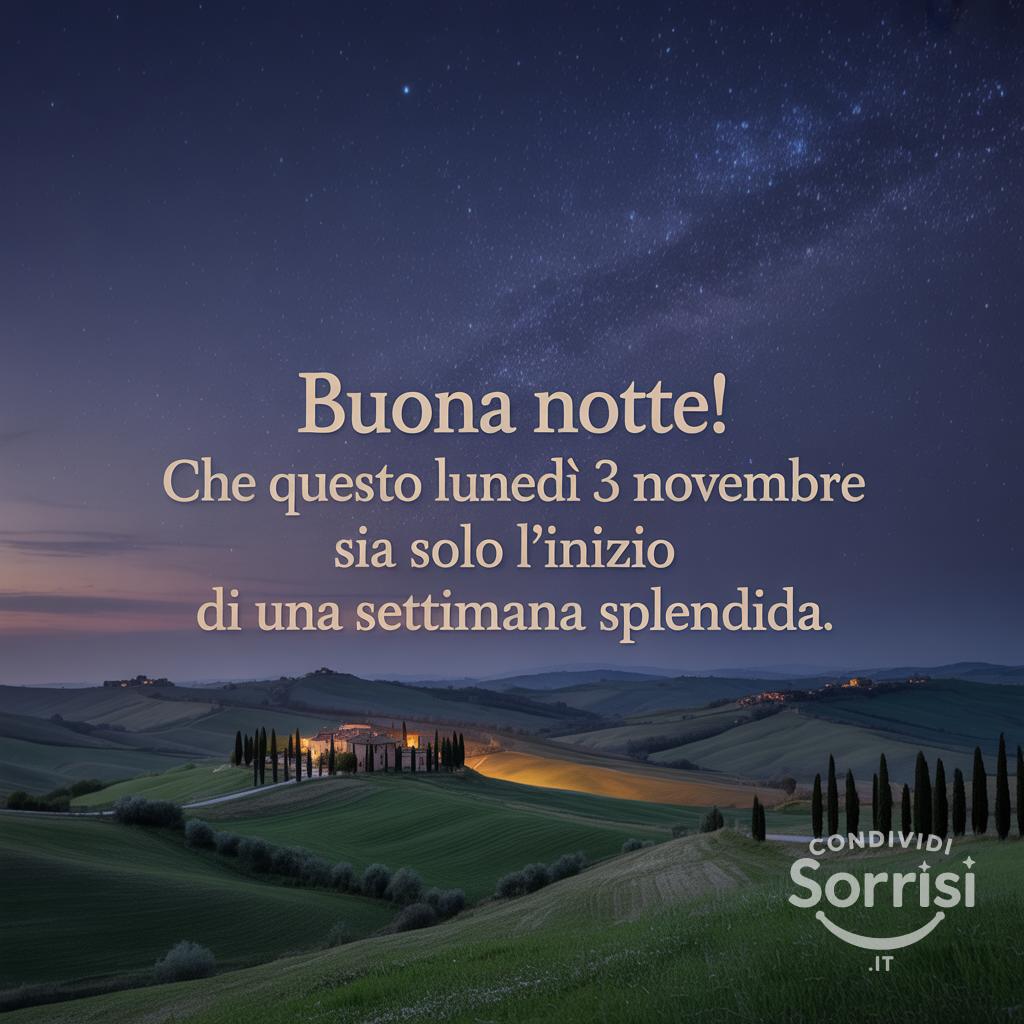 Buona notte! Che questo lunedì 3 novembre  sia solo l'inizio di una settimana splendida.