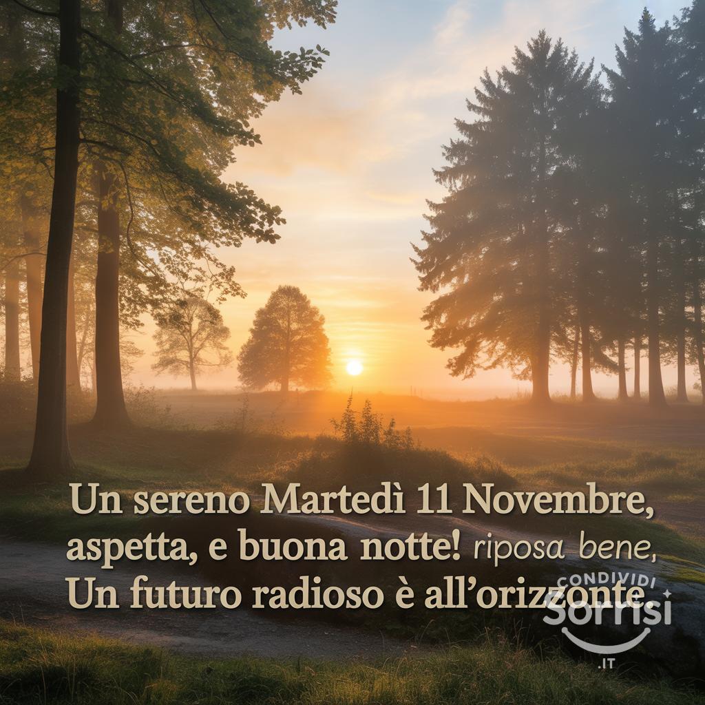 Un sereno martedì 11 novembre  aspetta, e buona notte! Riposa bene, un futuro radioso è all'orizzonte.