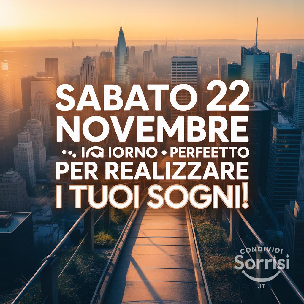 Sabato 22 novembre : un giorno perfetto per realizzare i tuoi sogni!