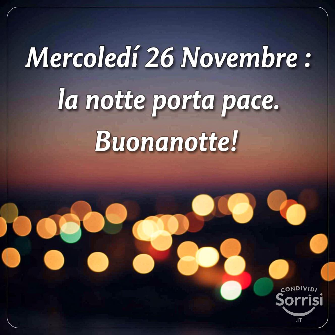 Mercoledì 26 novembre : la notte porta pace. Buonanotte!