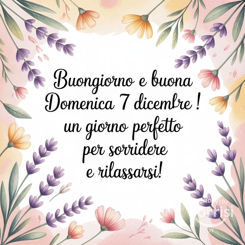 Buongiorno e buona domenica 7 dicembre !  Un giorno perfetto per sorridere e rilassarsi!
