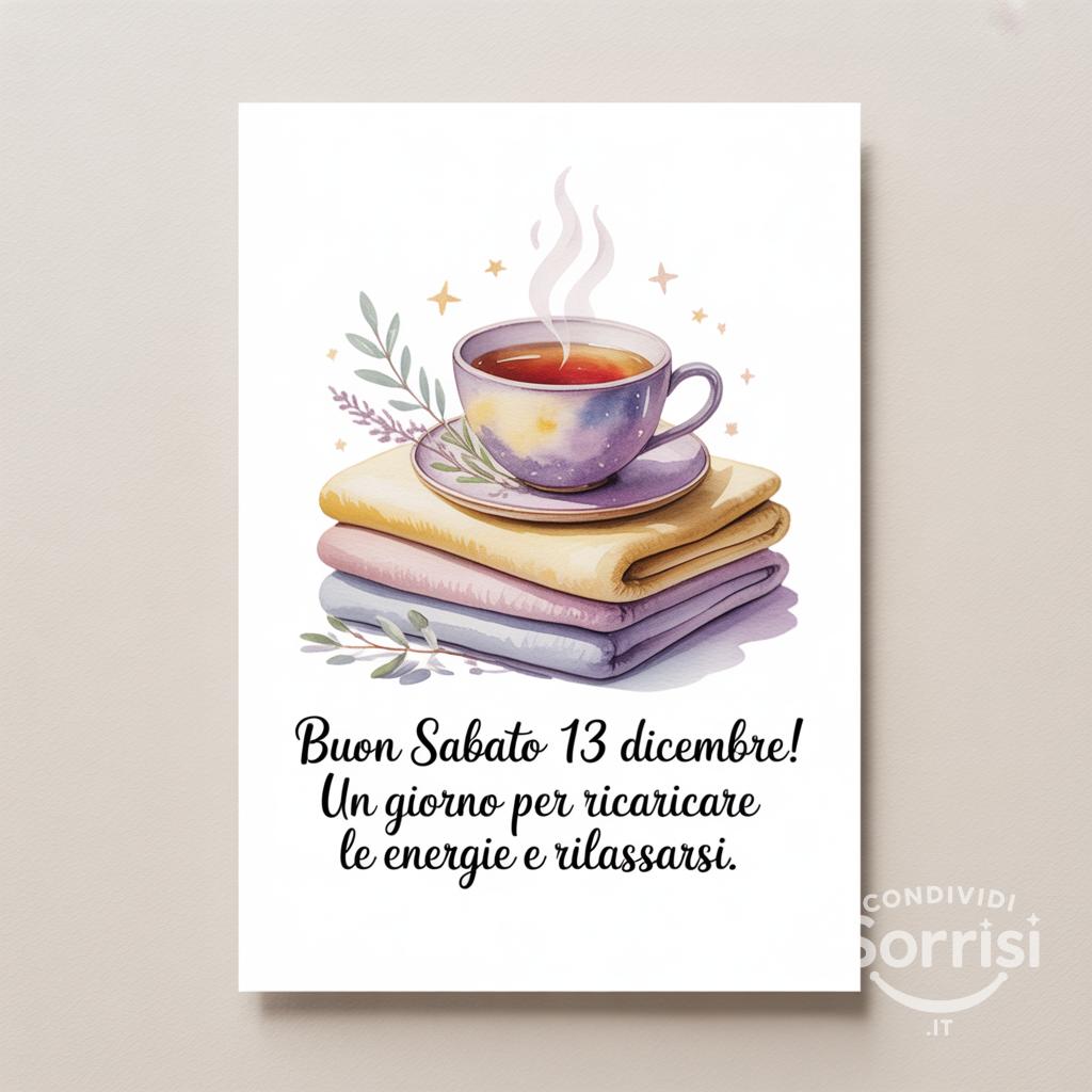 Buon sabato 13 dicembre! Un giorno per ricaricare le energie e rilassarsi.
