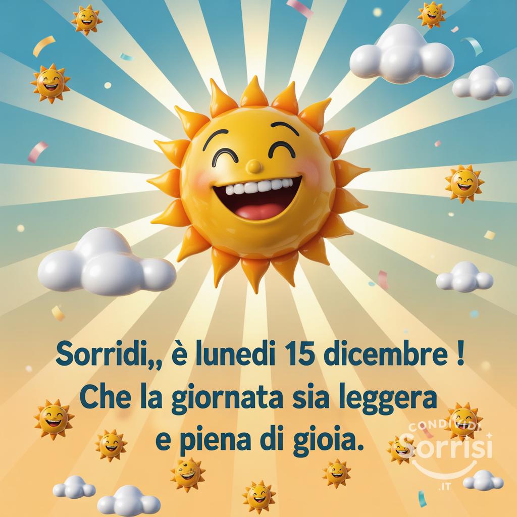 Sorridi, è lunedì 15 dicembre ! Che la giornata sia leggera e piena di gioia.