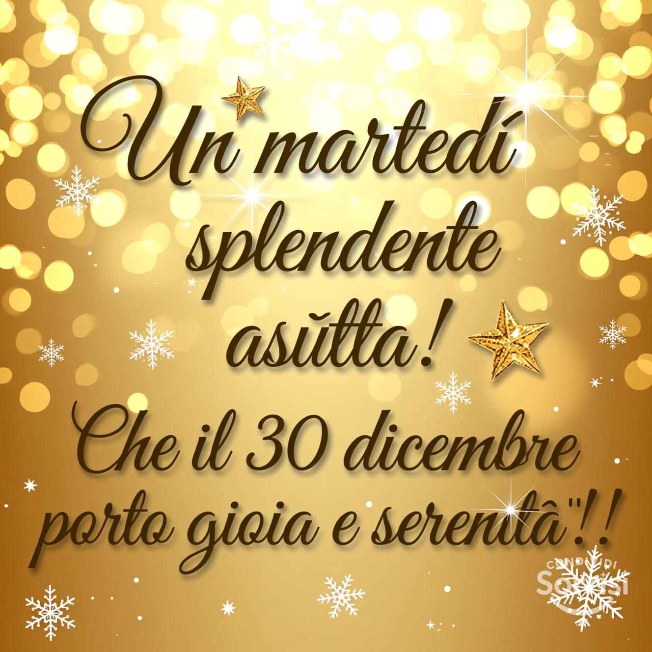 Un martedì splendente aspetta! Che il 30 dicembre  porti gioia e serenità!