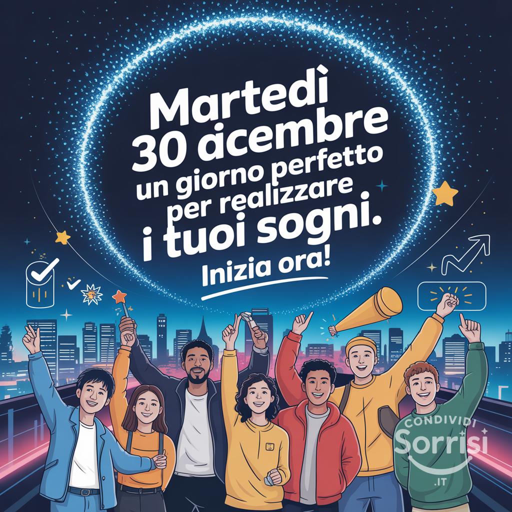 Martedì 30 dicembre : un giorno perfetto per realizzare i tuoi sogni. Inizia ora!
