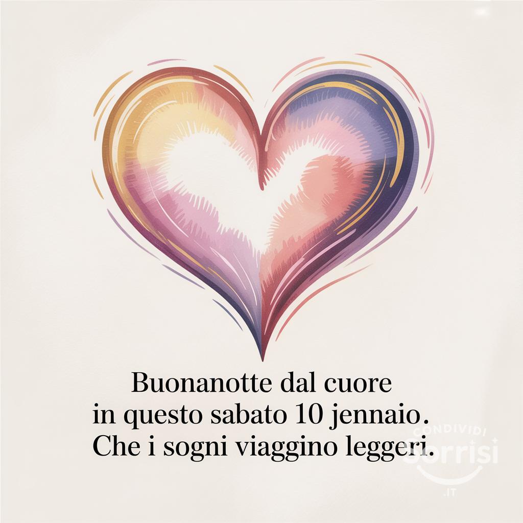 Buonanotte dal cuore in questo sabato 10 gennaio . Che i sogni viaggino leggeri.