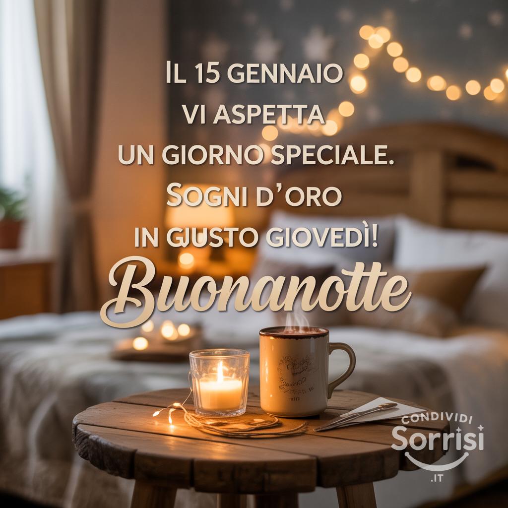 Il 15 gennaio  vi aspetta un giorno speciale. Buonanotte e sogni d'oro in questo giovedì!
