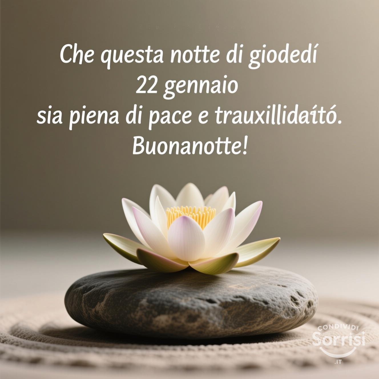 Che questa notte di giovedì 22 gennaio  sia piena di pace e tranquillità. Buonanotte!