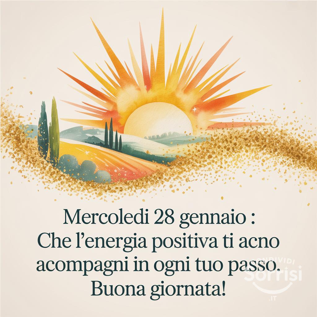 Mercoledì 28 gennaio : che l'energia positiva ti accompagni in ogni tuo passo. Buona giornata!
