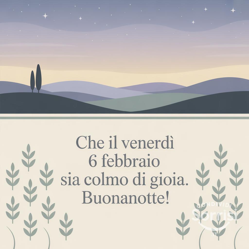 Che il venerdì 6 febbraio  sia colmo di gioia. Buonanotte!
