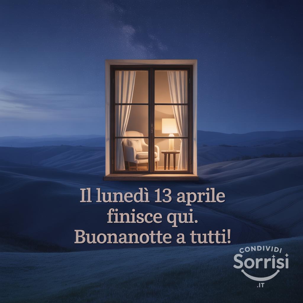 Il lunedì 13 aprile  finisce qui. Buonanotte a tutti!