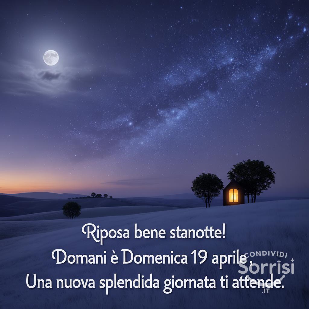 Riposa bene stanotte! Domani è domenica 19 aprile , una nuova splendida giornata ti attende.
