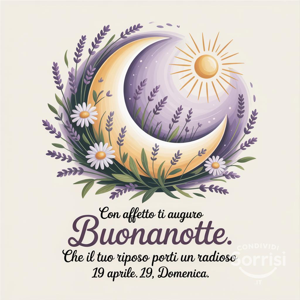 Con affetto ti auguro buonanotte. Che il tuo riposo porti un radioso 19 aprile , domenica.