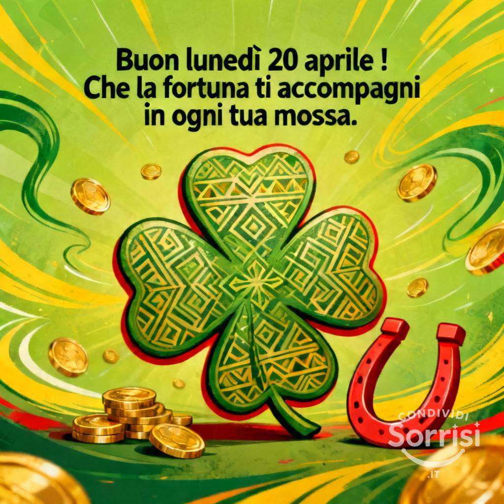 Buon lunedì 20 aprile ! Che la fortuna ti accompagni in ogni tua mossa.