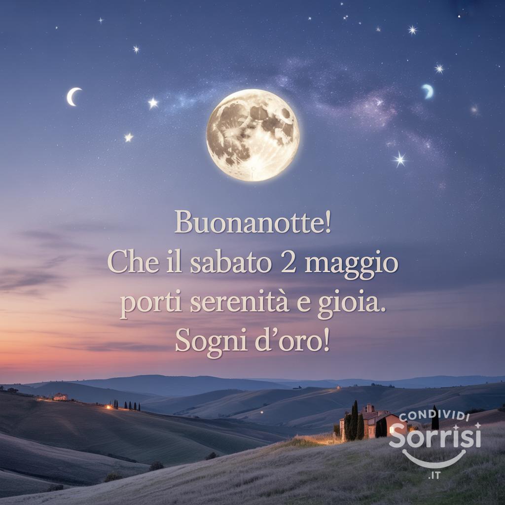 Buonanotte! Che il sabato 2 maggio  porti serenità e gioia. Sogni d'oro!