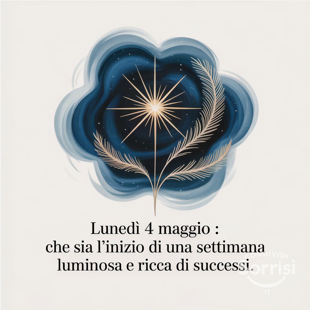 Lunedì 4 Maggio : che sia l'inizio di una settimana luminosa e ricca di successi.