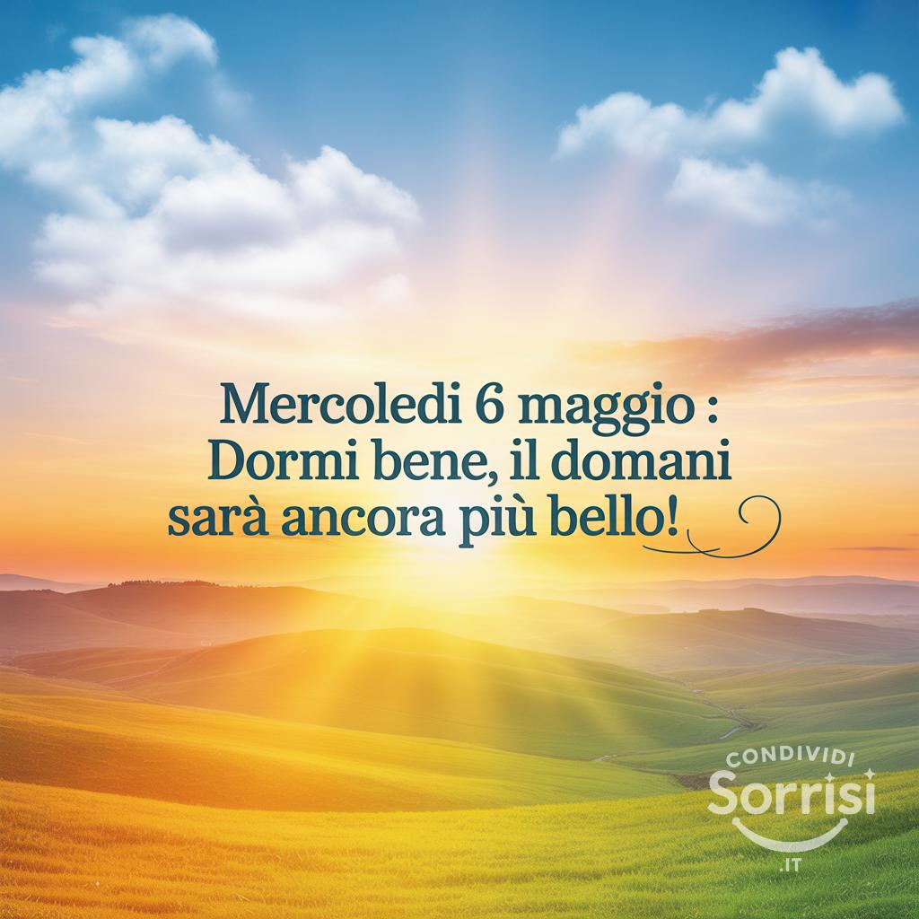 Mercoledì 6 maggio : dormi bene, il domani sarà ancora più bello!