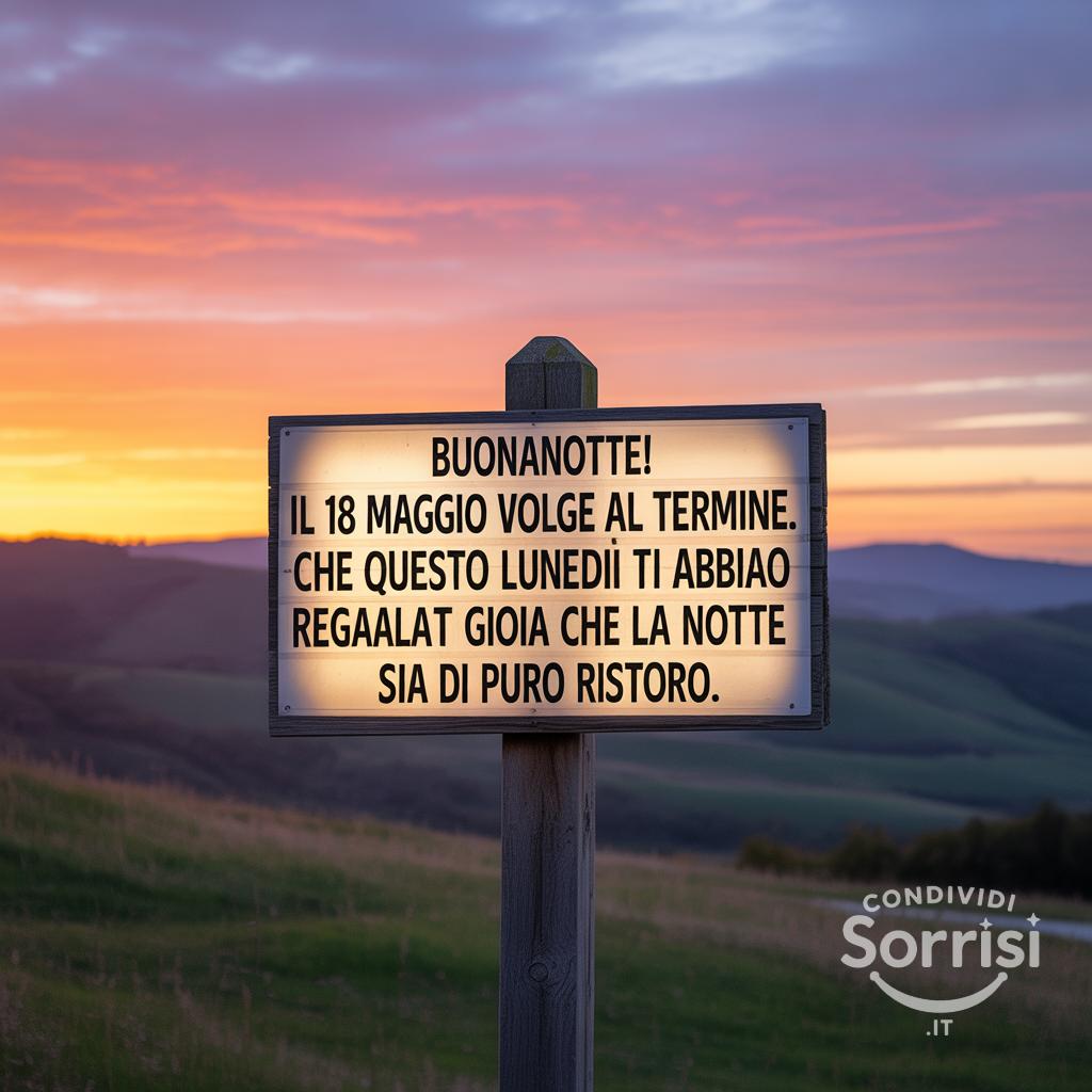 Buonanotte! Il 18 Maggio  volge al termine. Che questo lunedì ti abbia regalato gioia e che la notte sia di puro ristoro.