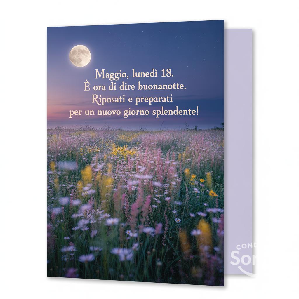 Maggio , lunedì 18. È ora di dire buonanotte. Riposati e preparati per un nuovo giorno splendente!